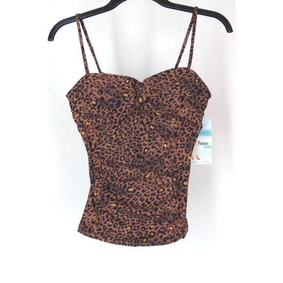 Love your Assets Spanx Brown Leopard Print Tankini Top Swim Pool Small Bandeau - Picture 2 of 6